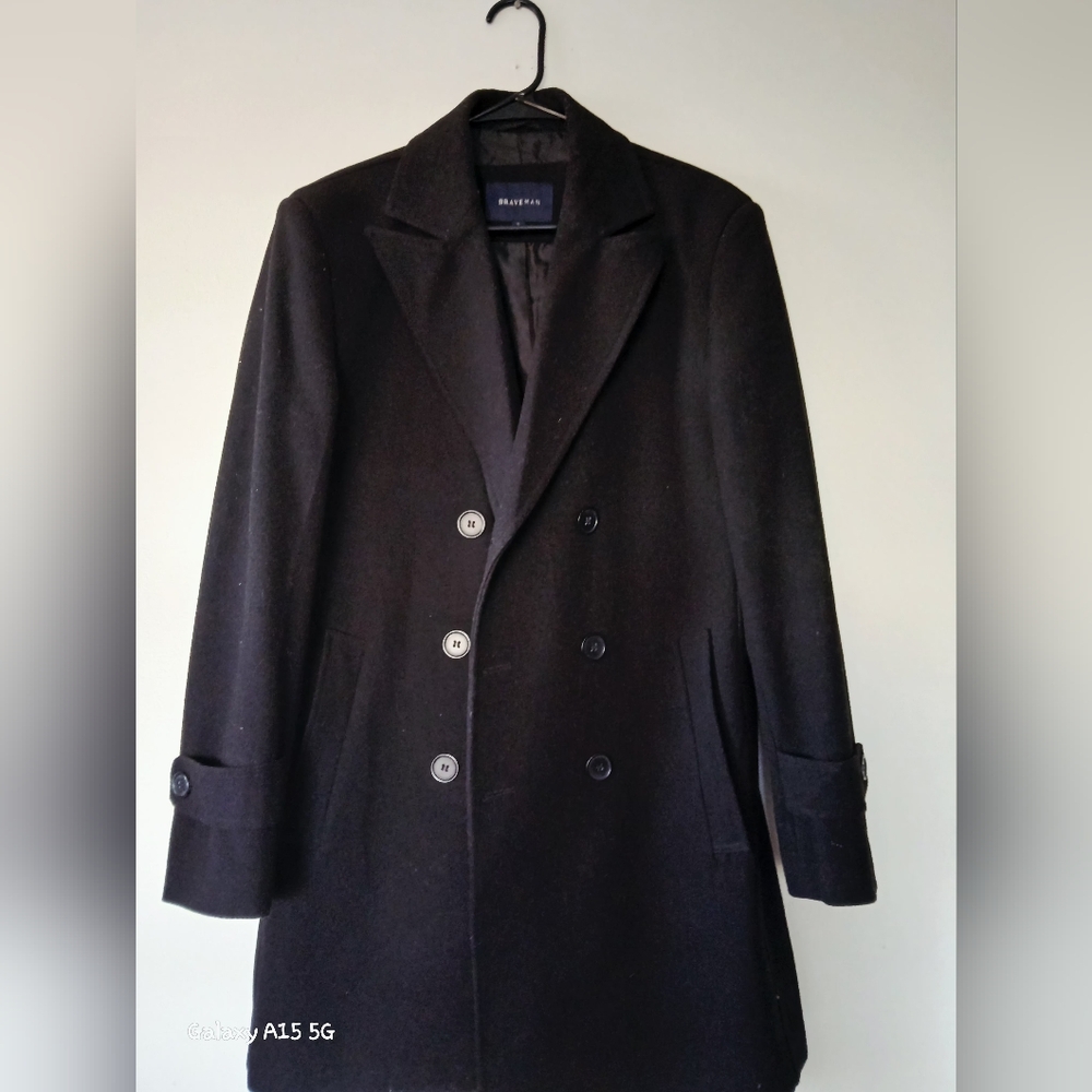 Braveman Men's Black Heavyweight Wool Blend Peacoat: S